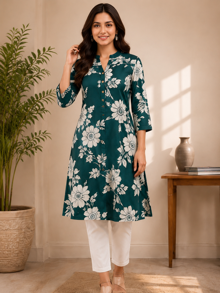 Floral A-Line Rayon Kurti