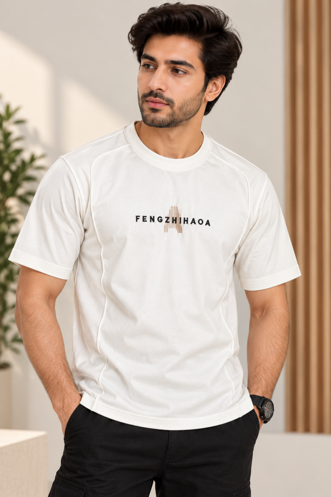 Men's White Printed Crew Neck T-Shirt